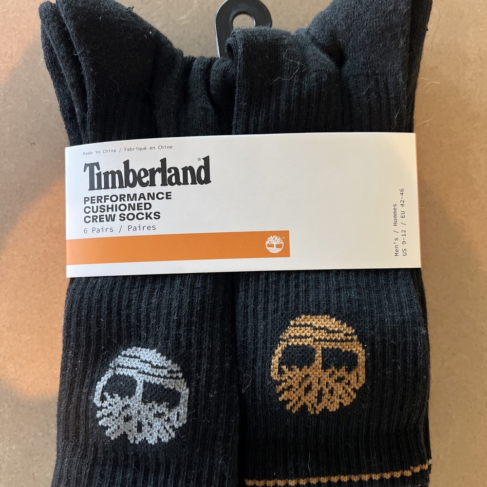 New TIMBERLAND Size 9-12 Black / Brand Logo Cotton Blend Men Cushioned Crew Sock